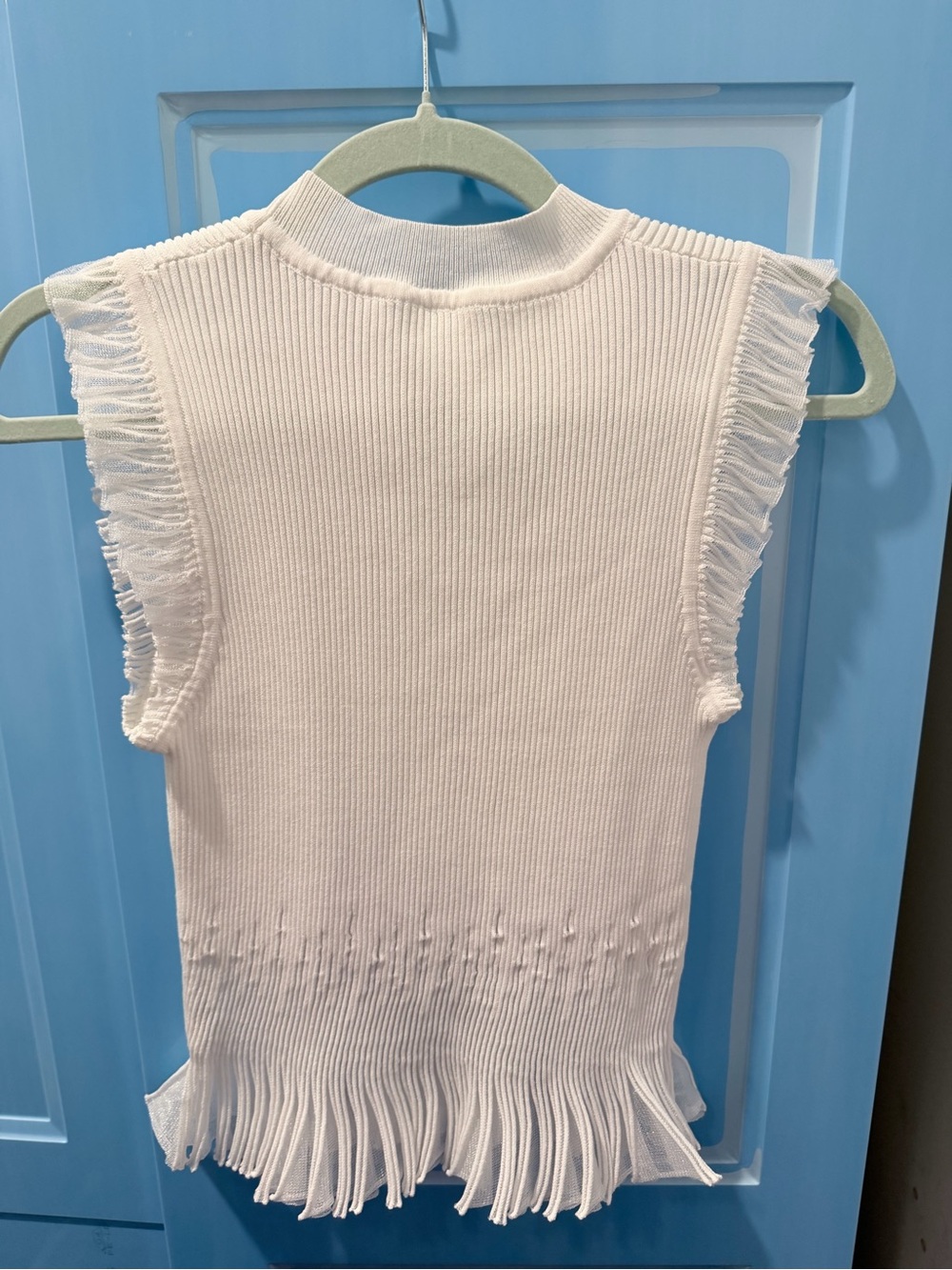Commense White Fringe Ribbed Knit Top - Picture 4 of 10